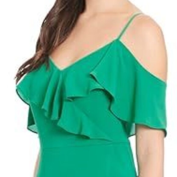 London Times dress green maxi off shoulder ruffle high low holiday party 4 - Picture 14 of 16